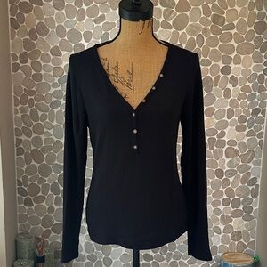 American Eagle Outfitters Black Waffle Knit Long Sleeve Top